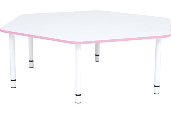 Stół Quadro pięciokątny o różowym obrzeżu